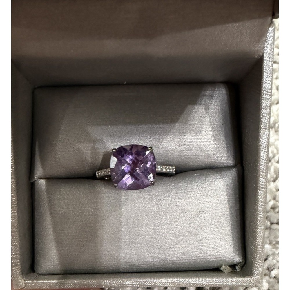 Stone King Amethyst Engagement Ring 925 Sterling Silver Cushion cute size 6